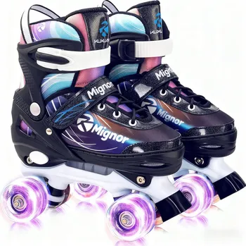 Kolečkové brusle Kolečkové Kolečkové Brusle Mignor MIG702 KLASICKÉ KOLEČKOVÉ BRUSLE 4 NASTAVITELNÉ VELIKOSTI černá, fialová vel. 32-36