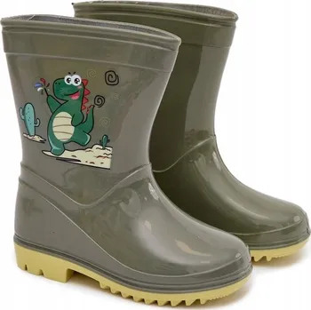 Dívčí holínky HOLÍNKY DĚTSKÉ CHLAPECKÉ NAZOUVACÍ TMAVĚ ZELENÉ 24