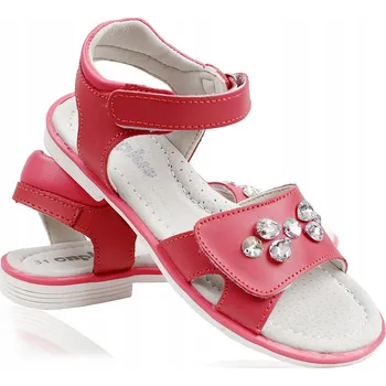 Dámské sandále Korálové sandály s kamínky, kožené, profilované, na suchý zip, velikost 34