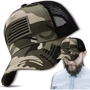 Čepice Vojenská kšiltovka se síťovinou a vyšívanou vlajkou, univerzální velikost, obvod 55-60 cm, délka stříšky 7,5 cm