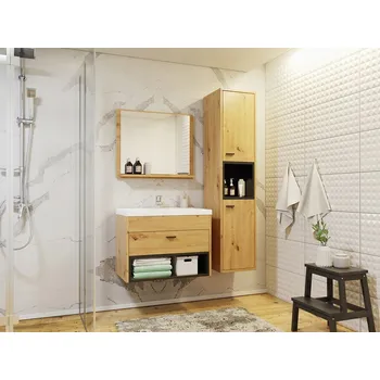 Koupelnový nábytek Koupelnový set BEND - černá/dub artisan + sifon a baterie Economico GRA