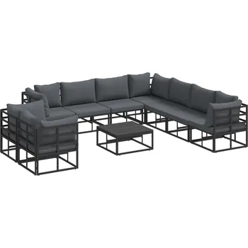 Sada zahradních pohovek s polštářem 10 pcs Černá Hliník Černá3378883