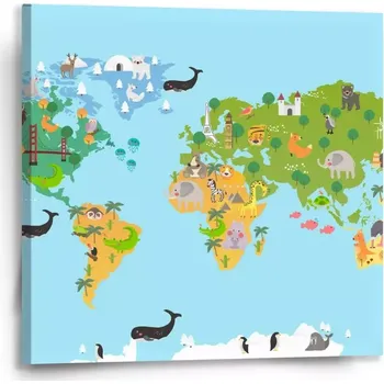 Obraz Sablio Obraz Zvířecí mapa světa - 50x50 cm