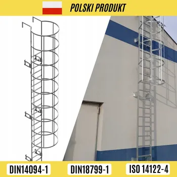 Žebřík OCELOVÝ NOUZOVÝ ŽEBŘÍK S OCHRANNÝM KOŠEM 6,1 M, POZINK