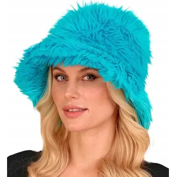 Čepice ČEPICE PLYŠOVÁ TYRKYSOVÁ KOŽEŠINA KLOBOUK DOPLNĚK PŘEVLEK KARNEVAL