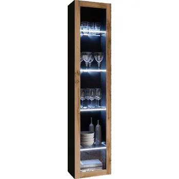 Obývací stěna Vitrína 180 sklo Zylia (černá + dub wotan) (osvětlení LED RGB barevné)