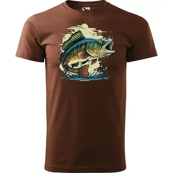Pánské tričko Sablio Tričko s potiskem Ryba 2 - hnědé S