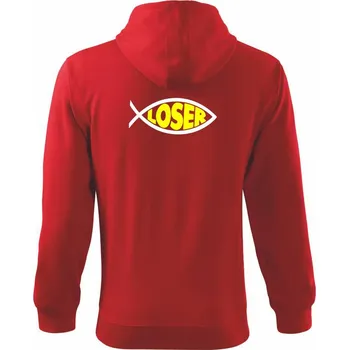 Pánská mikina Rybaření - Loser - Mikina s kapucí na zip trendy zipper - 3XL ( Červená )