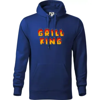 Pánská mikina Grill King ohnivý nápis - Mikina pánská Cape s kapucí - 5XL ( Královská modrá )
