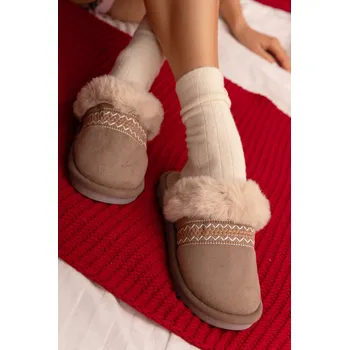 Dámské pantofle Boto Dámské pantofle s kožíškem a výšivkou Devianne Barva: Béžová, Velikost: 36/37