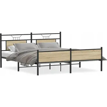 Postel Kovový rám postele, bez matrace, dub sonoma, 180x200 cm
