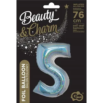 Balónek Fóliový balónek B&C, Číslice 5, holografický stříbrný