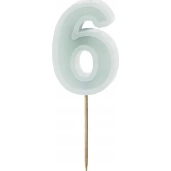 Dortová svíčka Svíčka na dort " Číslice 6", světle mátová, PartyDeco, 10 cm
