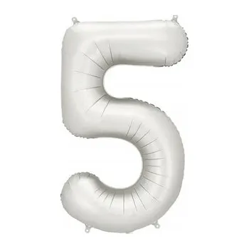 Balónek Fóliový balónek číslice 5, saténový stříbrný, 86 cm