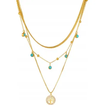 Náhrdelník Trojitý ocelový náhrdelník strom života tyrkys dámský 316L jako dárek