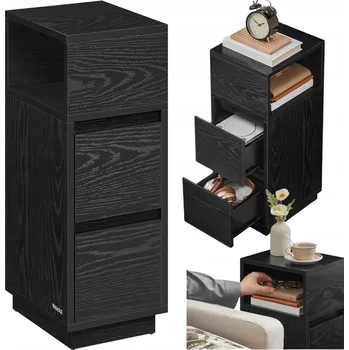 Noční stolek Moderní noční stolek černý sloupek s prostornými zásuvkami