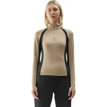 Pánská mikina Dámská zateplená lyžařská mikina s 1/2 zipem 4F-BRUSHED UNDERWEAR-AW23UBRUF042-82S-LIGHT BROWN Hnědá XS