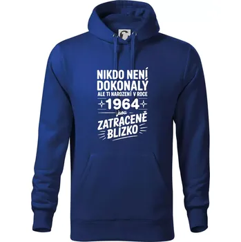 Pánská mikina Nikdo není dokonalý ale ti narození v roce 1964 jsou zatraceně blízko - Mikina pánská Cape s kapucí - 5XL ( Královská modrá )