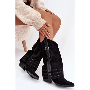 Dámské kozačky Boto Kozačky Dámské Kovbojky Se Zdobením A Přezkou Camilora Barva: Černá, Velikost: 41
