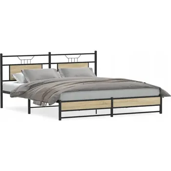 Postel Kovový rám postele, bez matrace, dub sonoma, 180x200 cm