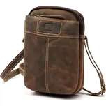 Malá pánská kožená hnědá tříoddílová crossbody taštička (pouzdro na mobil) Nordee no. 04