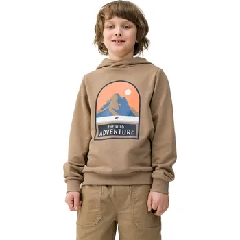 Chlapecká mikina Chlapecká turistická mikina s kapucí 4F JUNIOR-SWEATSHIRT-4FJWSS24TSWSM0933-81S-BROWN Hnědá 140