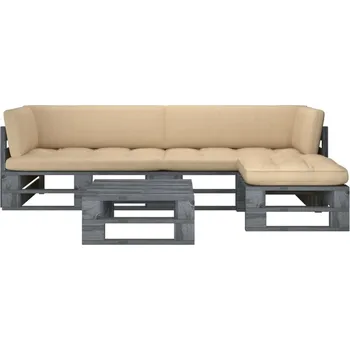 Zahradní sestava vidaXL 4dílná zahradní sedací souprava z palet a podušky šedá borovice