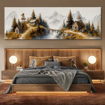 Obraz Obraz na plátně - Osada u mlžného mostu FeelHappy.cz Velikost obrazu (šířka x výška): 60 x 20 cm