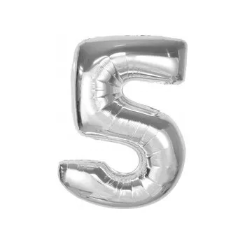 Balónek Foliový balónek Číslice 5 stříbrný, narozeninový, 92 cm