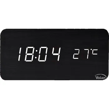 Budík Dřevěný Budík Elektronický LED Digitální Stolní – TEPLOMĚR + DATUM