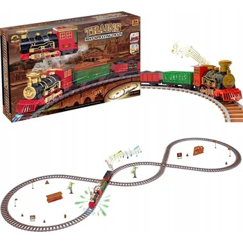 Vláček a vláčkodráha VELKÁ ELEKTRICKÁ VLÁČKODRÁHA PRO DĚTI XXL DÝM PÁRA VLAK NA BATERIE LOKOMOTIVA