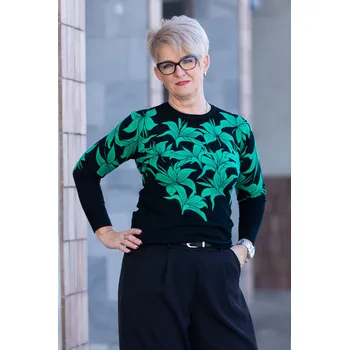 Dámský svetr JULIALILIA Elegantní svetr LEIA Barva: Černá se zelenou, Velikost: UNI: M-XL