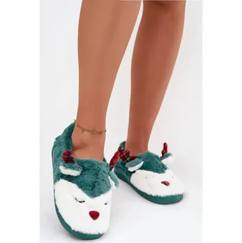 Dámská obuv Boto Vánoční dámské pantofle s motivem soba chlupaté Orsella Barva: Zelená, Velikost: 41
