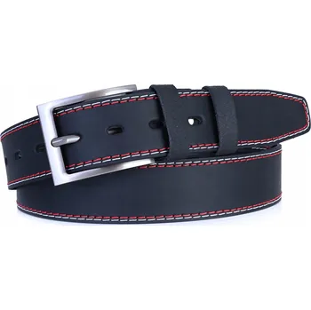 Opasek KOŽENÝ Pásek Pánský 4 cm Džíny Černá Univerzální Ozdobný Prošívaný