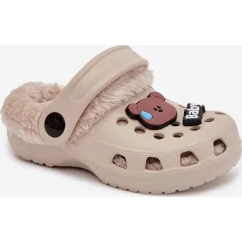 Dívčí baleríny Boto Pěnové dětské pantofle s vyhřívaným kožíškem s přezkami Krémové Cerelle Barva: Béžová, Velikost: 29