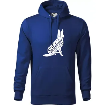 Pánská mikina Německý ovčák sedící napis - Mikina pánská Cape s kapucí - 5XL ( Královská modrá )