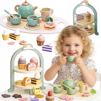 Dřevěná hračka Dřevěná čajová souprava béžová 23 dílů pro děti 3+