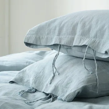 Prostěradlo Povlečení lněno-bavlněné 4dílné S – Japonský styl, vázání na tkaničky, modrá barva