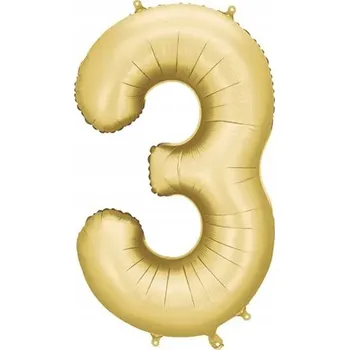 Balónek FÓLIOVÝ BALÓNEK ČÍSLICE 3 SATÉNOVĚ ZLATÝ VELKÝ 86cm NAROZENINY