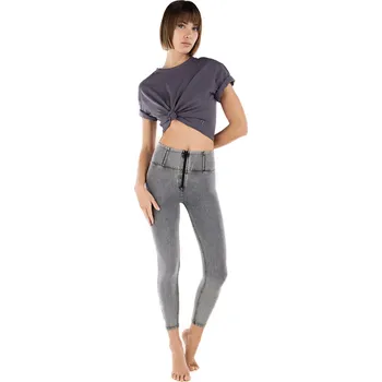 Dámské jeggings kalhoty FREDDY-WR.UP® superskinny push up 7/8 jeggings with high waist and zip-Grey Šedá M