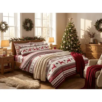 Povlečení Povlečení z mikrovlákna JELEN A VLOČKA červené