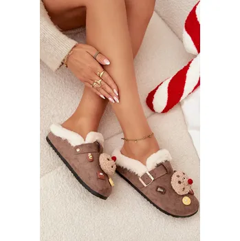 Dámské pantofle Boto Dámské pantofle s ozdobami a přezkou vyhřívané kožešinou Thalora Barva: Béžová, Velikost: 41