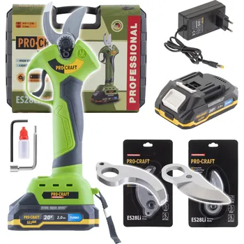 Drtič větví Procraft ES28Li 20V SET - akumulátorové nůžky na větve (s 2,0 Ah akumulátorem, nabíječkou a 2x náhradní čepele)