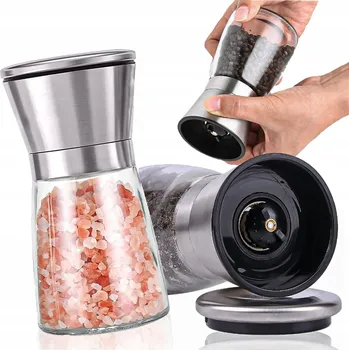 Kuchyňský mlýnek Ruční mlýnek sklo odstíny šedé a stříbrné, průhledný