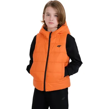 Dámská vesta Chlapecká vesta s kapucí 4F JUNIOR-VEST JACKET-JWSS25TVJAM169-70S-ORANGE Oranžová 122