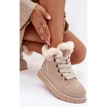 Dámská zimní obuv BIG STAR SHOES Semišové sněhule dámské na platformě s kožíškem Big Star SS274371 Barva: Béžová, Velikost: 37