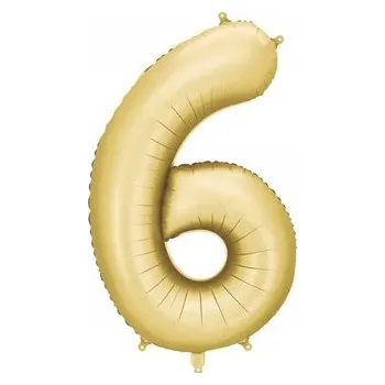 Fóliový balónek ČÍSLICE 6, saténově zlatý, velký 86 cm, narozeniny