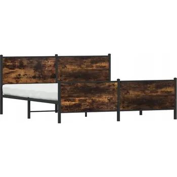 Postel Kovový rám postele, bez matrace, kouřový dub, 180x200 cm