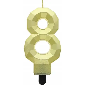 Svíčka SVÍČKA ČÍSLICE 8 DIAMANTOVÁ METALICKÁ ZLATÁ 7,6 cm