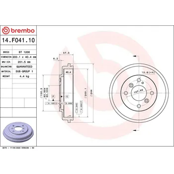 Brzdový systém Brzdový buben BREMBO 14.F041.10